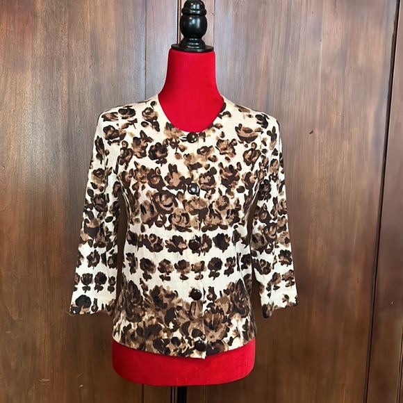 J Crew Chocolate Rosebuds Abstract Cardigan M - Picture 3 of 9